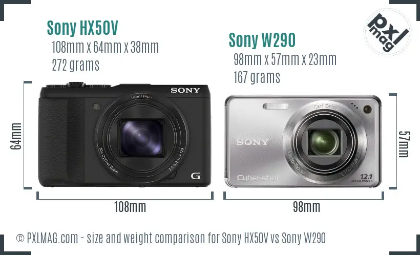 Sony HX50V vs Sony W290 size comparison