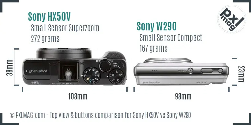 Sony HX50V vs Sony W290 top view buttons comparison