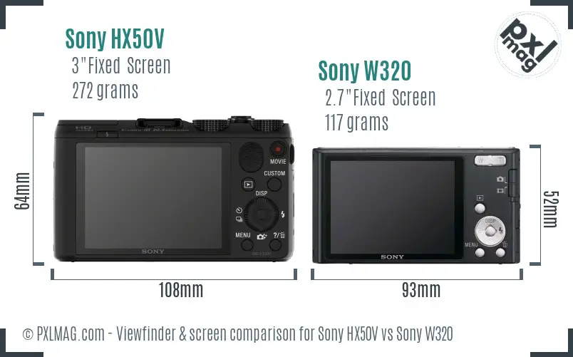 Sony HX50V vs Sony W320 Screen and Viewfinder comparison