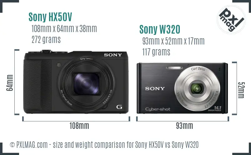 Sony HX50V vs Sony W320 size comparison