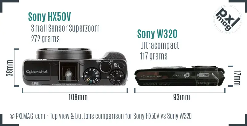 Sony HX50V vs Sony W320 top view buttons comparison