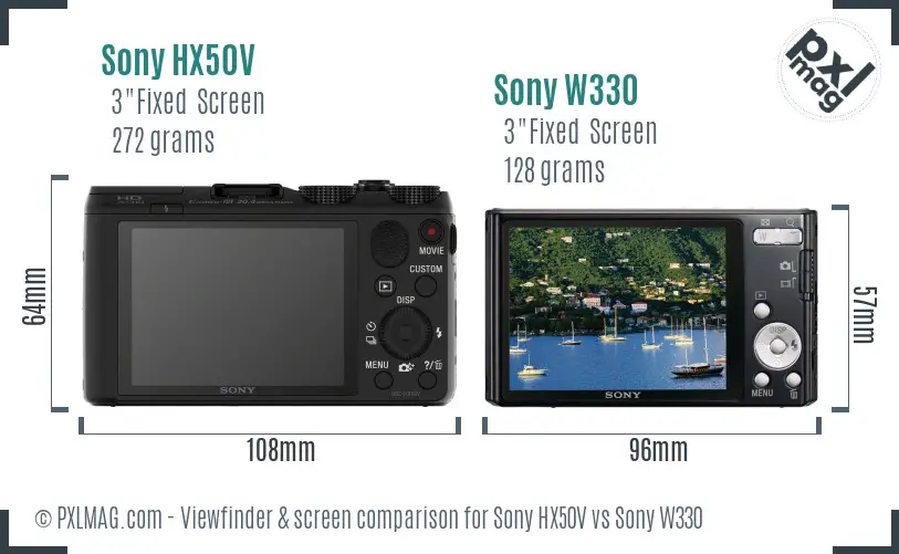 Sony HX50V vs Sony W330 Screen and Viewfinder comparison