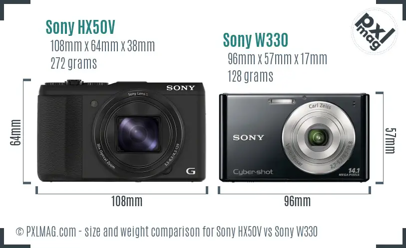 Sony HX50V vs Sony W330 size comparison