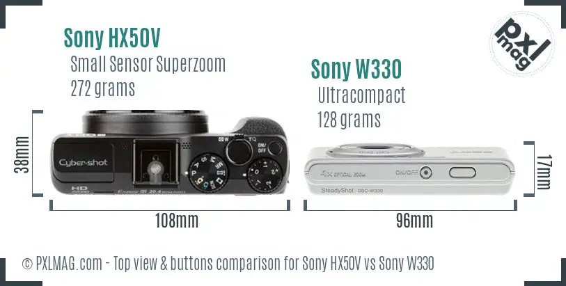 Sony HX50V vs Sony W330 top view buttons comparison
