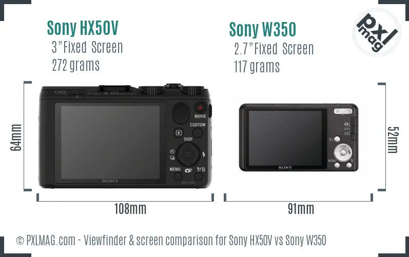 Sony HX50V vs Sony W350 Screen and Viewfinder comparison