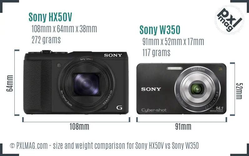 Sony HX50V vs Sony W350 size comparison