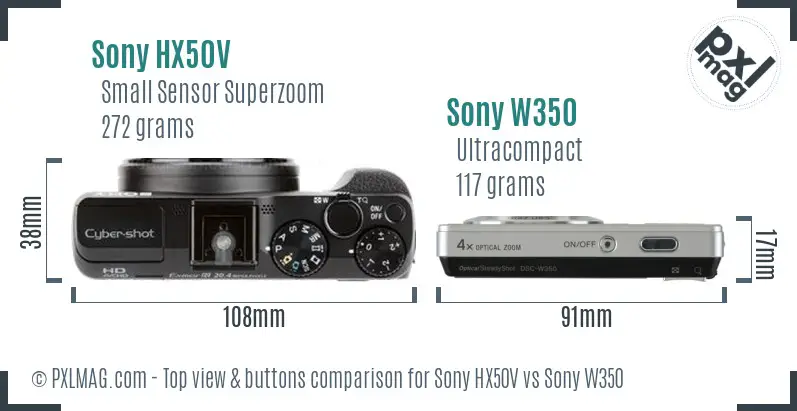 Sony HX50V vs Sony W350 top view buttons comparison