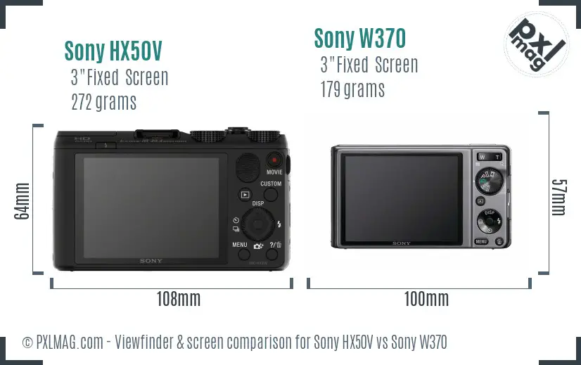 Sony HX50V vs Sony W370 Screen and Viewfinder comparison