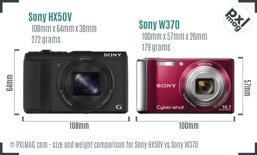Sony HX50V vs Sony W370 size comparison
