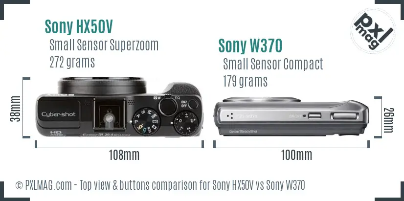 Sony HX50V vs Sony W370 top view buttons comparison