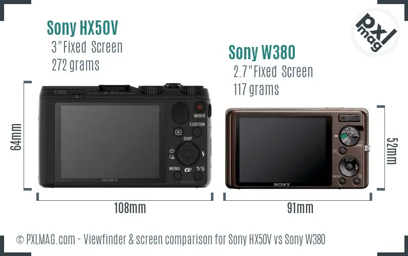 Sony HX50V vs Sony W380 Screen and Viewfinder comparison