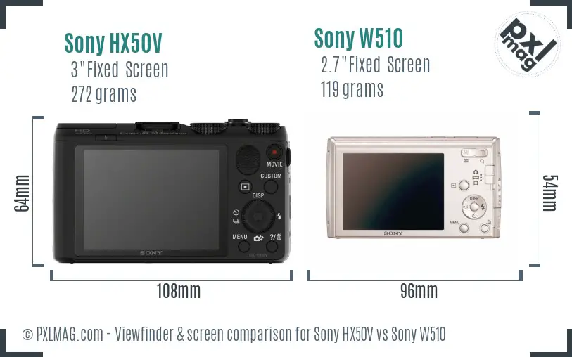 Sony HX50V vs Sony W510 Screen and Viewfinder comparison