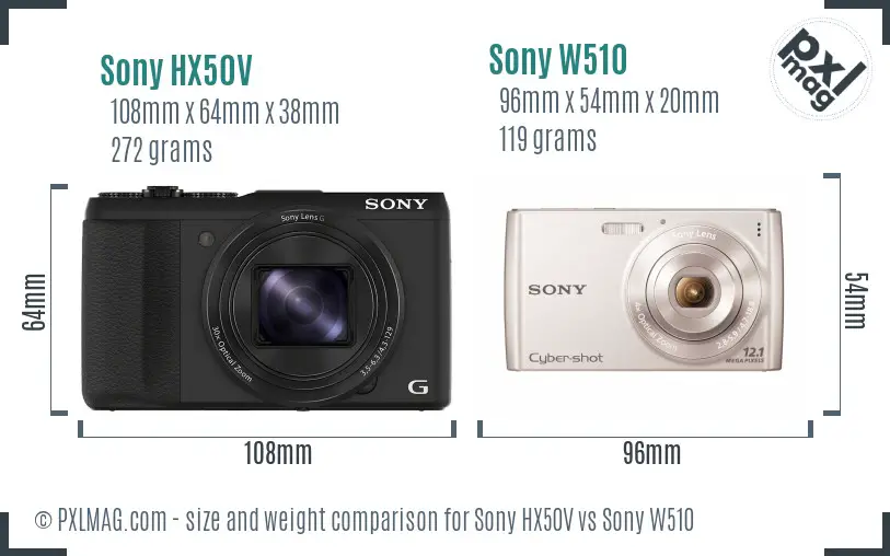 Sony HX50V vs Sony W510 size comparison