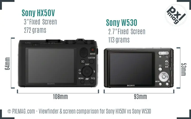 Sony HX50V vs Sony W530 Screen and Viewfinder comparison