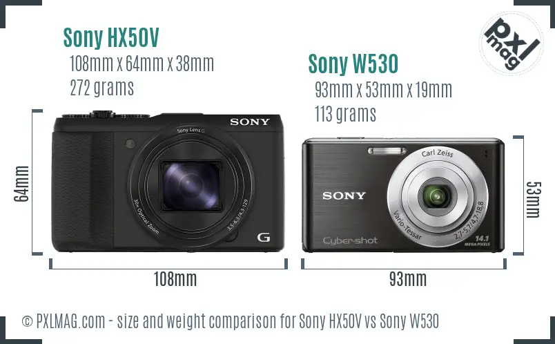 Sony HX50V vs Sony W530 size comparison