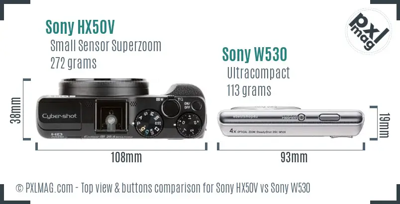 Sony HX50V vs Sony W530 top view buttons comparison