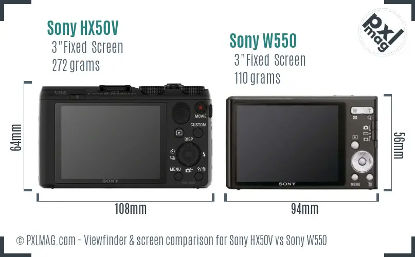 Sony HX50V vs Sony W550 Screen and Viewfinder comparison
