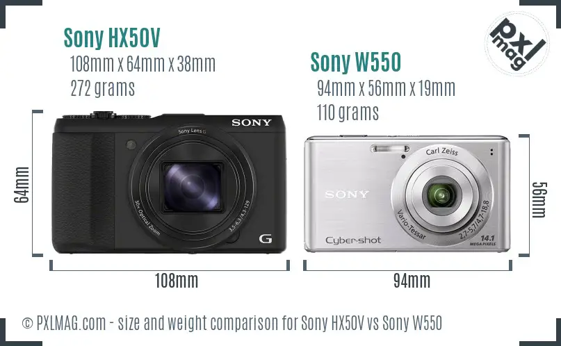 Sony HX50V vs Sony W550 size comparison