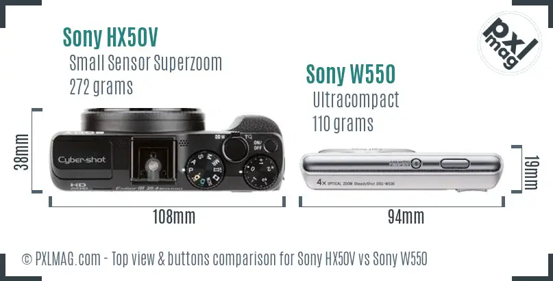Sony HX50V vs Sony W550 top view buttons comparison