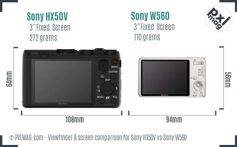 Sony HX50V vs Sony W560 Screen and Viewfinder comparison