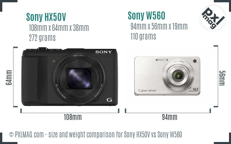 Sony HX50V vs Sony W560 size comparison