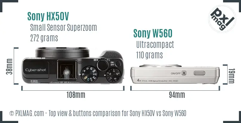 Sony HX50V vs Sony W560 top view buttons comparison