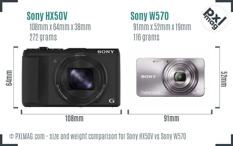 Sony HX50V vs Sony W570 size comparison