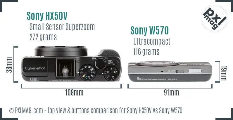 Sony HX50V vs Sony W570 top view buttons comparison