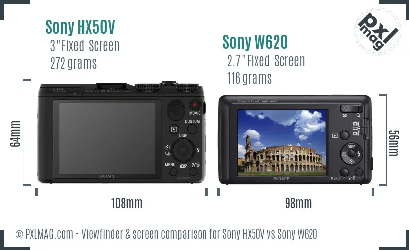 Sony HX50V vs Sony W620 Screen and Viewfinder comparison