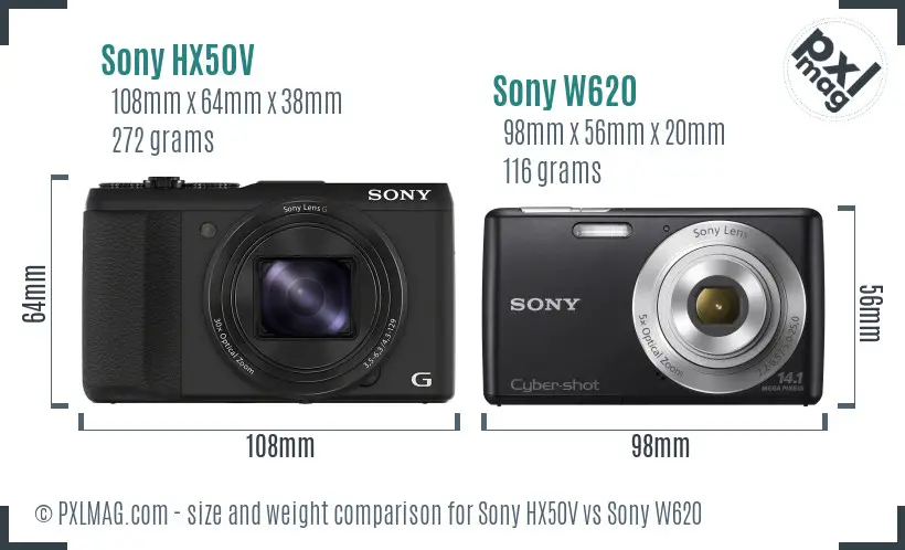 Sony HX50V vs Sony W620 size comparison