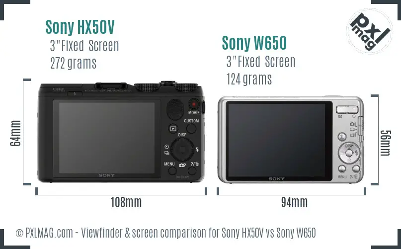 Sony HX50V vs Sony W650 Screen and Viewfinder comparison