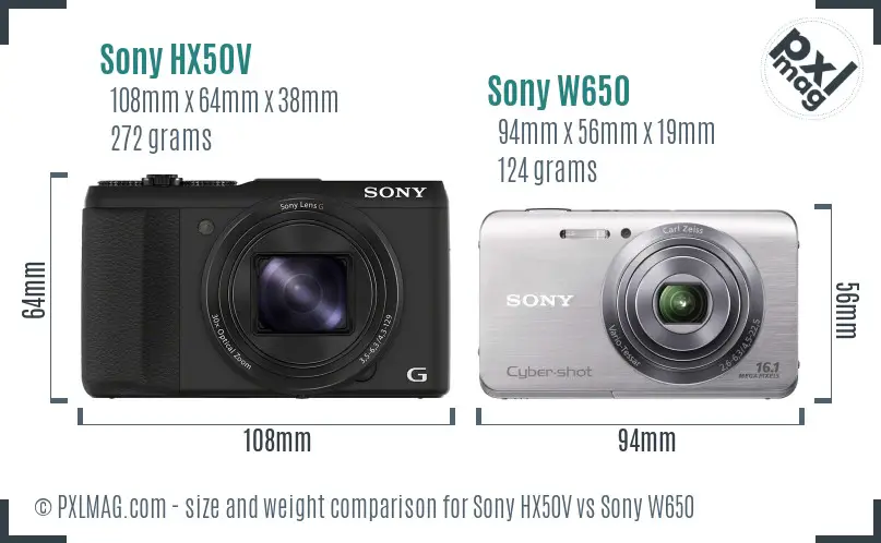 Sony HX50V vs Sony W650 size comparison