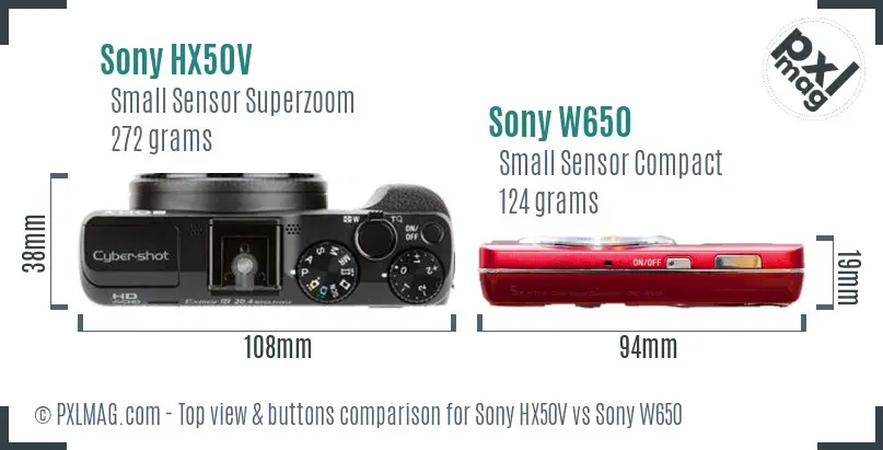 Sony HX50V vs Sony W650 top view buttons comparison