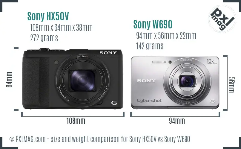 Sony HX50V vs Sony W690 size comparison