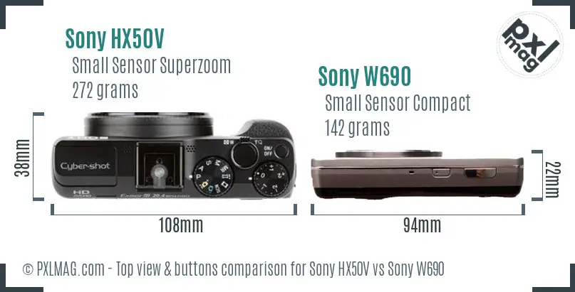 Sony HX50V vs Sony W690 top view buttons comparison