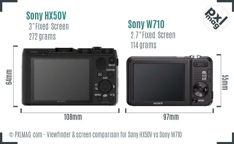 Sony HX50V vs Sony W710 Screen and Viewfinder comparison