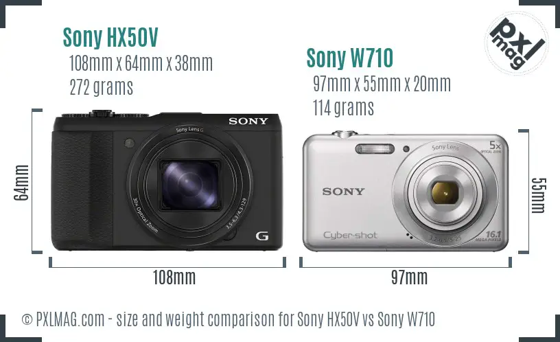 Sony HX50V vs Sony W710 size comparison