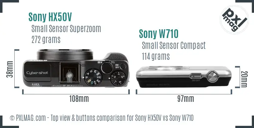 Sony HX50V vs Sony W710 top view buttons comparison