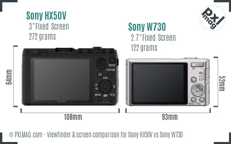 Sony HX50V vs Sony W730 Screen and Viewfinder comparison