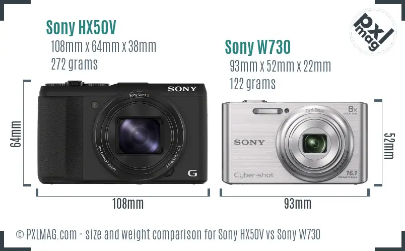 Sony HX50V vs Sony W730 size comparison