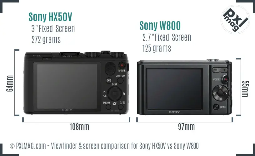 Sony HX50V vs Sony W800 Screen and Viewfinder comparison