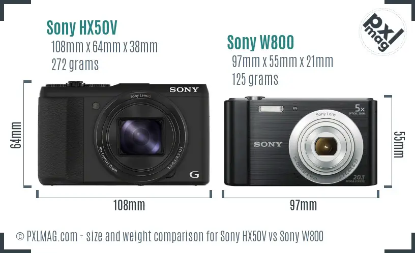 Sony HX50V vs Sony W800 size comparison