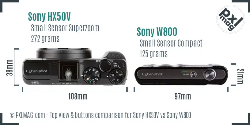 Sony HX50V vs Sony W800 top view buttons comparison