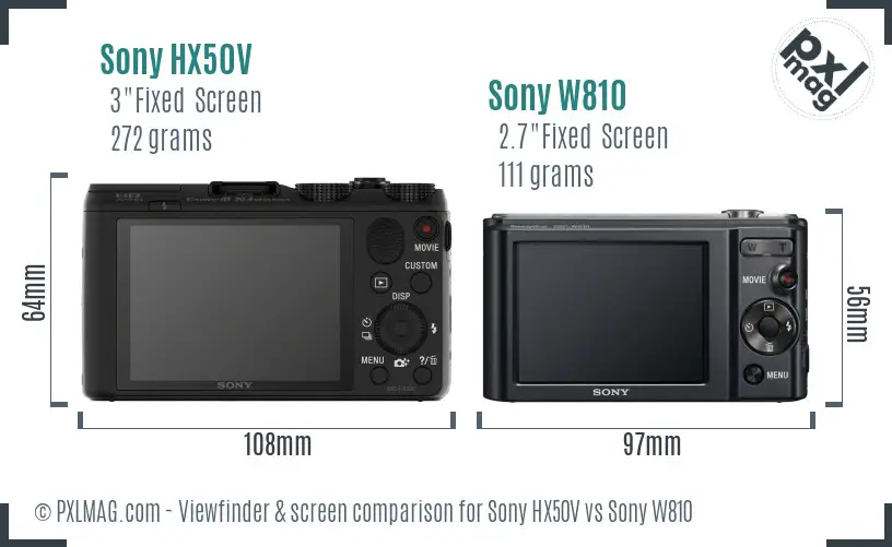 Sony HX50V vs Sony W810 Screen and Viewfinder comparison