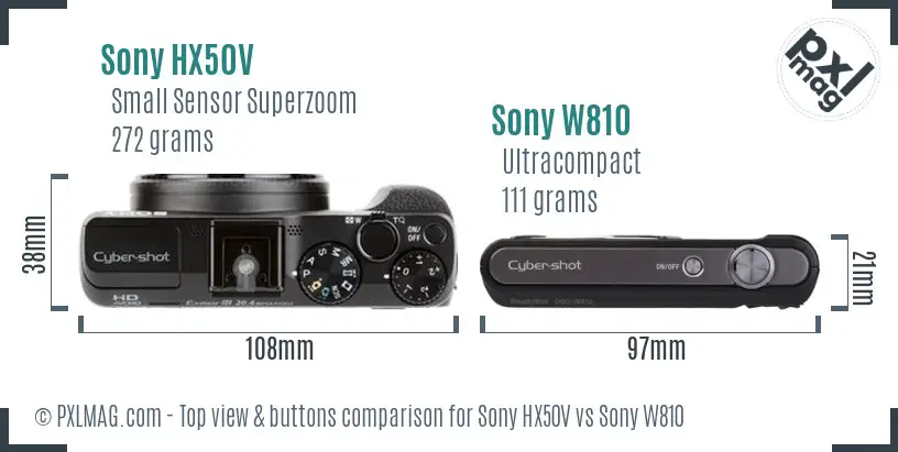 Sony HX50V vs Sony W810 top view buttons comparison