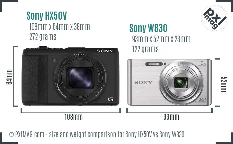 Sony HX50V vs Sony W830 size comparison