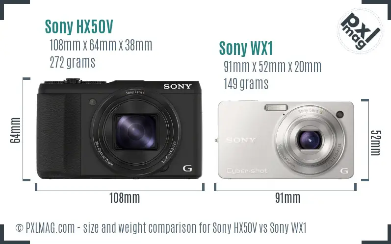 Sony HX50V vs Sony WX1 size comparison