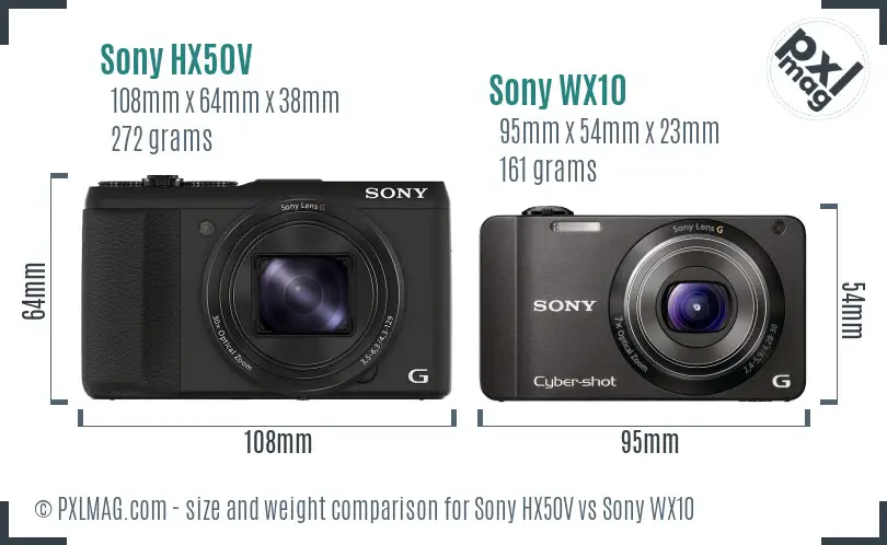 Sony HX50V vs Sony WX10 size comparison