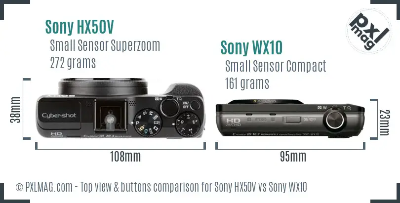 Sony HX50V vs Sony WX10 top view buttons comparison