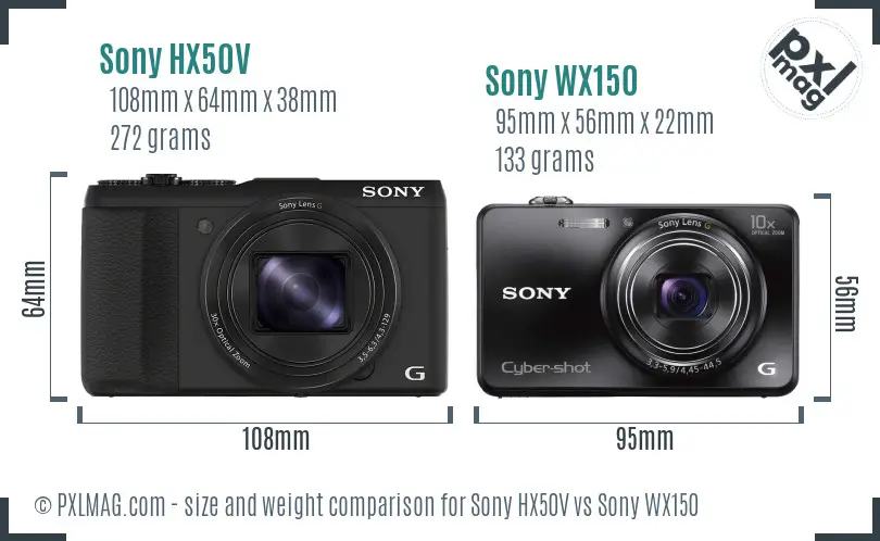 Sony HX50V vs Sony WX150 size comparison